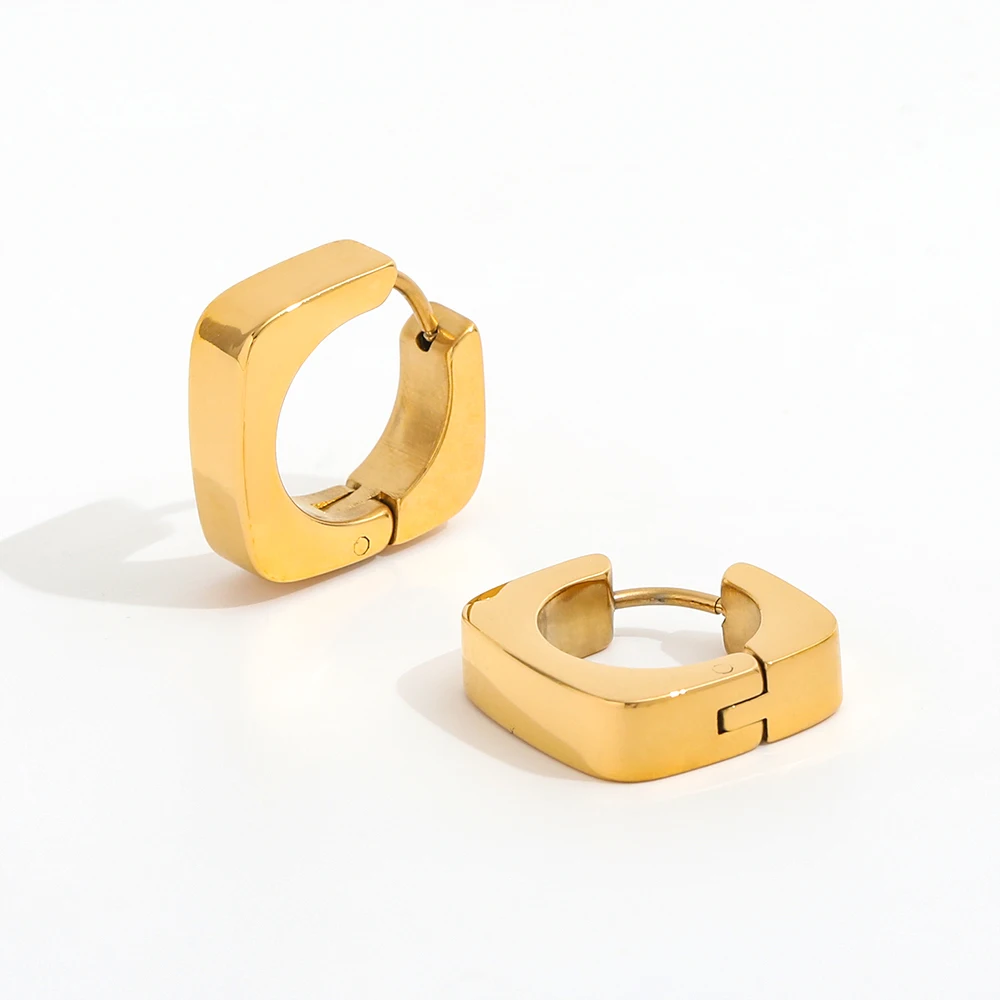 JOOLIM  High End 18K Gold Plated Chunky Square Huggie Earrings Design Jewelry Stainless Steel Earrings for Women