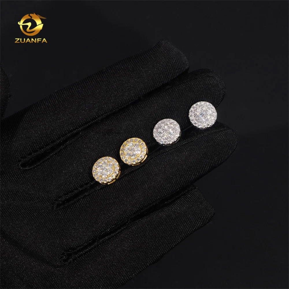 Ready to Ship Fashion Diamond Stud 925 Sterling Silver Hip Hop White Gold Moissanite Earrings