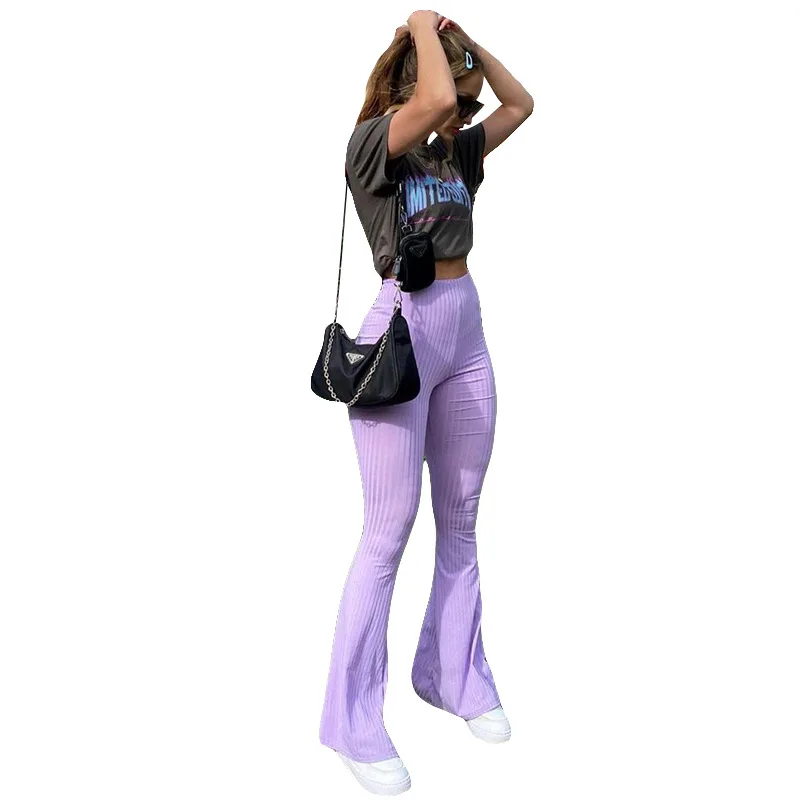 

Autumn Hot Selling Fashion Women Casual Trousers Ribbed Knitted Flare Pants Women Bottoms Slim Elastic High Waist Pants, Picture color