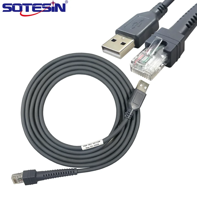 

CBA-U01-S07ZAR USB a Male 2m Cable RJ45 10P10C for Motolora Symbol LS2208 LS3408 QR Code 1D 2D Barcode Scanner Data Cable, Gray