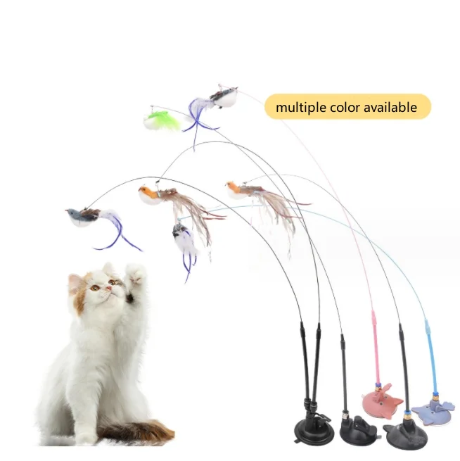 

Cat Toy Feather Bird Retractable Wire Long Pole For Cat Teasing Interactive Cat Toys