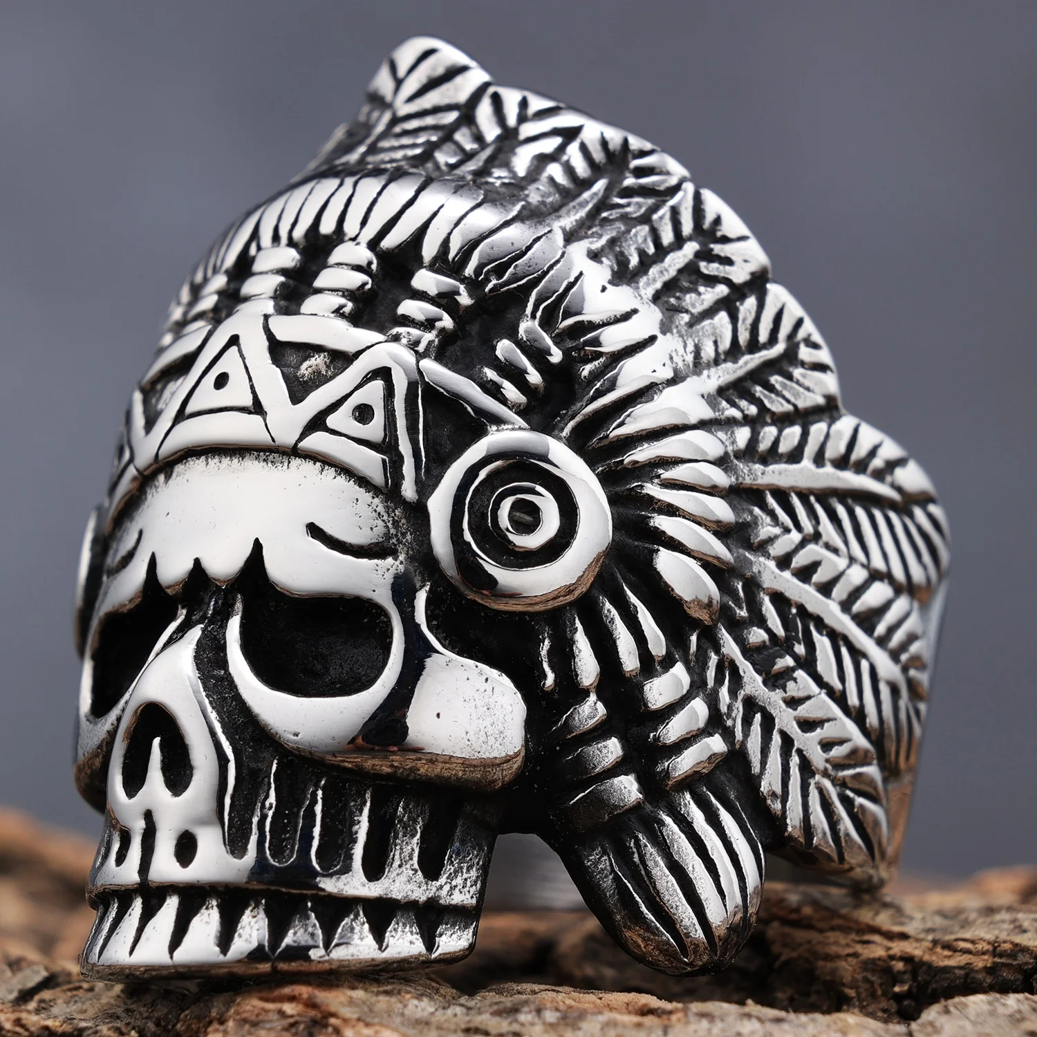 

Custom Biker Skull Ring Rock Roll Stainless Steel Motorcycle Chief Metal Biker Jewelry Gift Size 7-15