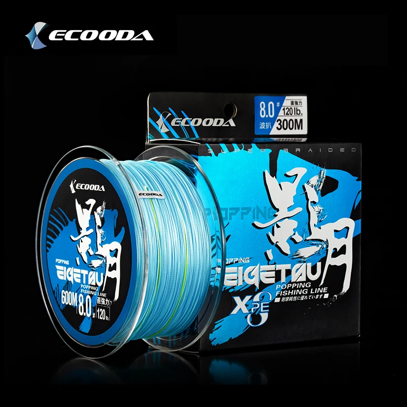 

Ecooda Eigetsu 300M/600M Long Casting Disance PE Fishing Line 8X Braided Line Big Drag Power Popping Line, Blue