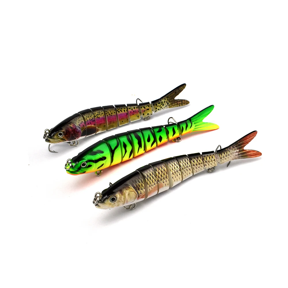 

3 color set lure ABS Artificial Trout Bass Fishing Lures Live Action Segment Jointed Swimbait Fish bait with box for selling, Any color you like