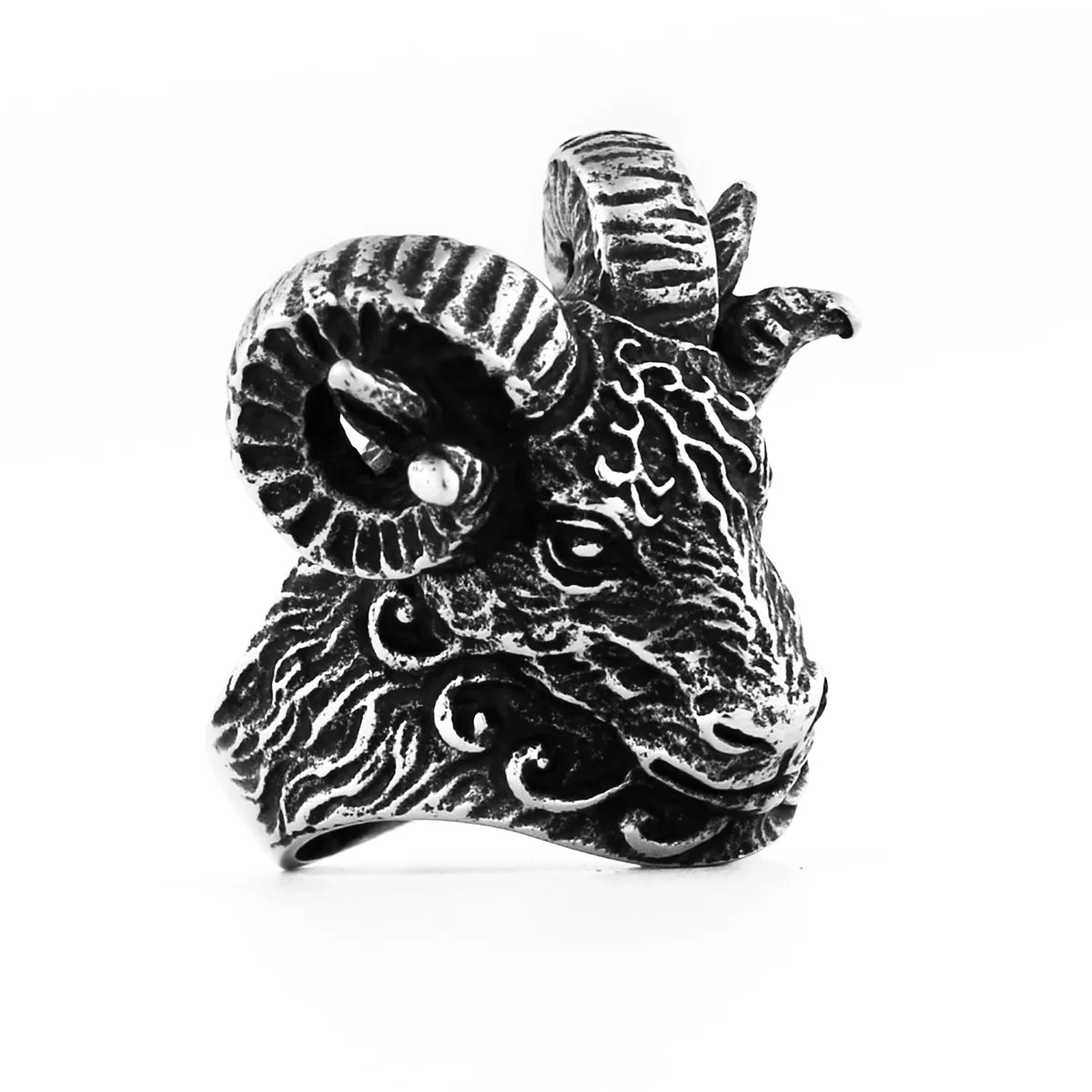 

Fine Ring Retro Men's Stainless Steel Rings Sheep Head Titanium Steel Ram Ring
