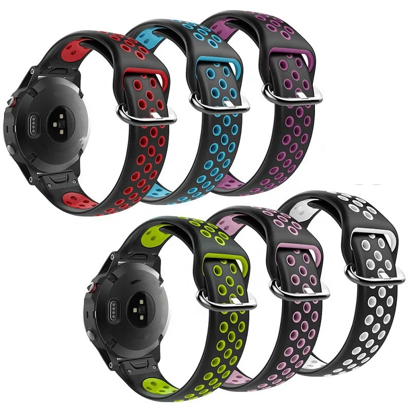 

20/22MM Dual color quick Easy fit strap for Garmin fenix 5 5S 6 silicone watch band with buckle