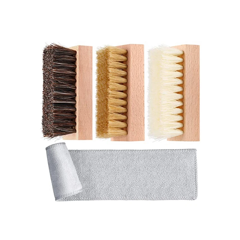 

Amazon hot sales bristle horsehair pp portable shoe brush, beech wood shoe brush