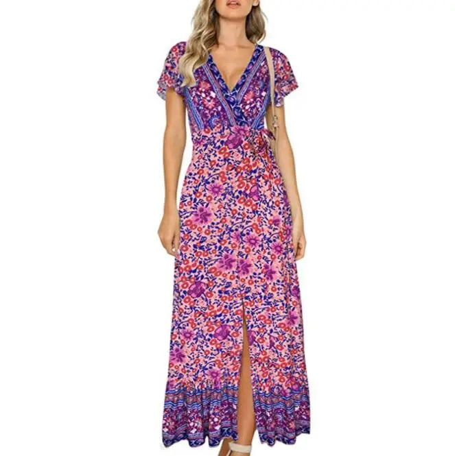 

Summer boho maxi dresses Women Cotton Side Split Sexy Beach Wear Dresses Women Casual Dresses, As pictures or customized colors