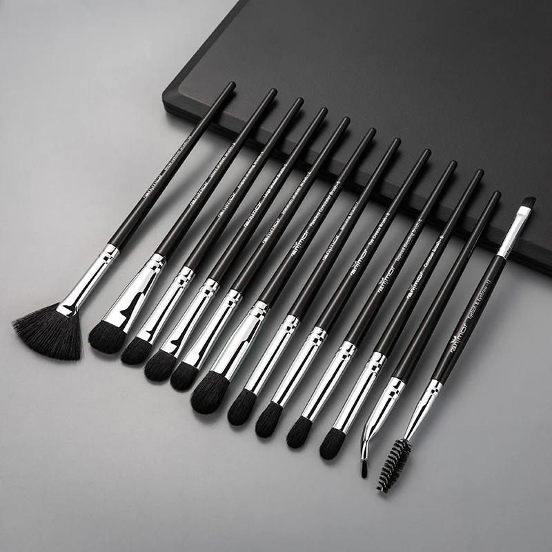 

Anmor 12Pcs Eyeshadow Blending Private Label Makeup Brush Set Cosmetic Eyebrow Make Up Brushes, Black