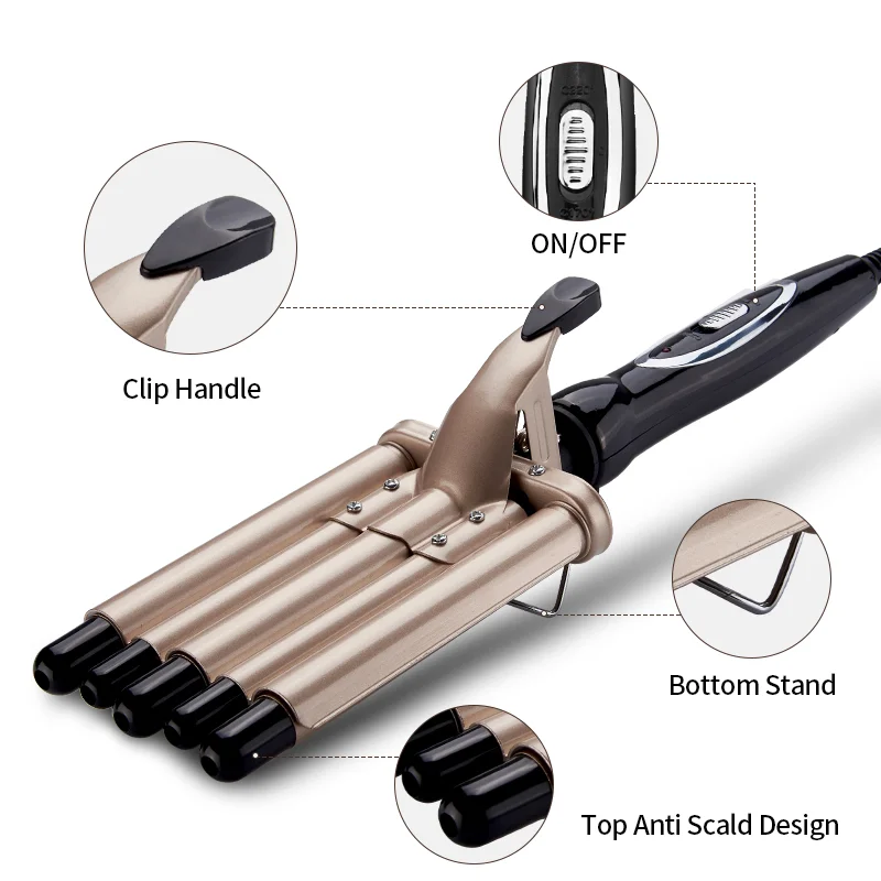 

Home Curling Wand Temperature Adjustable Hair Waver Curling Iron Long Short Hair fast iron, Gold