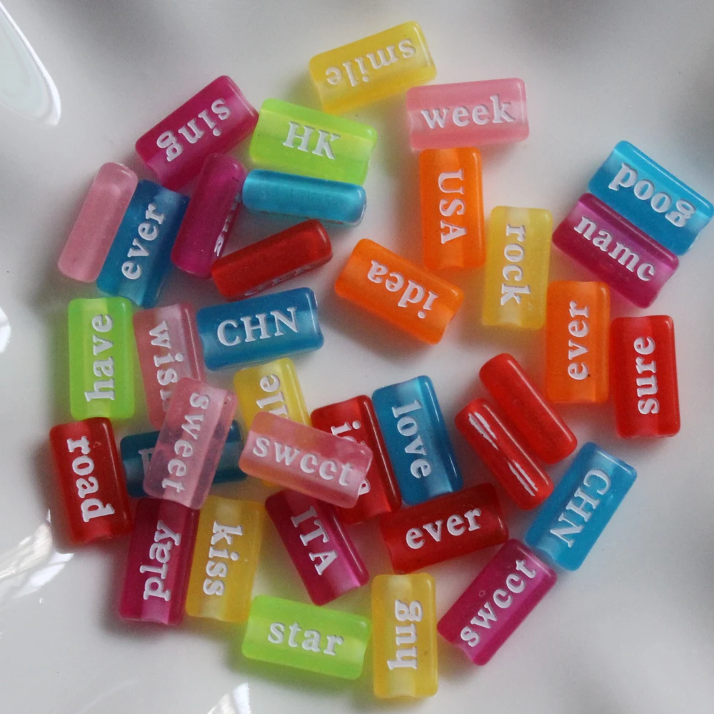 

Neon Color Acrylic 15mm Phrase Word Beads Spacer Letter Beads For Jewelry Making DIY Necklace Bracelet, Colorful lettering on a white background or customized
