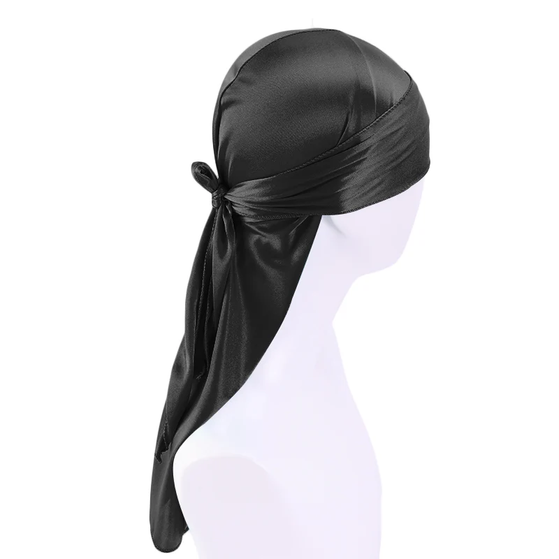 

Unisex higher quality Bandana Silky Durag Long Tail solid color men thick Head wrap Polyester Du rag