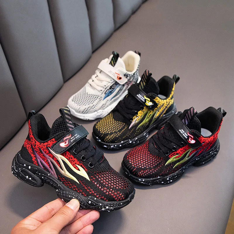 

New Children's Shoes Fly Weave Color Block Primary Middle School Students' Breathable Running Spring Summer Unisex Kids's Fath