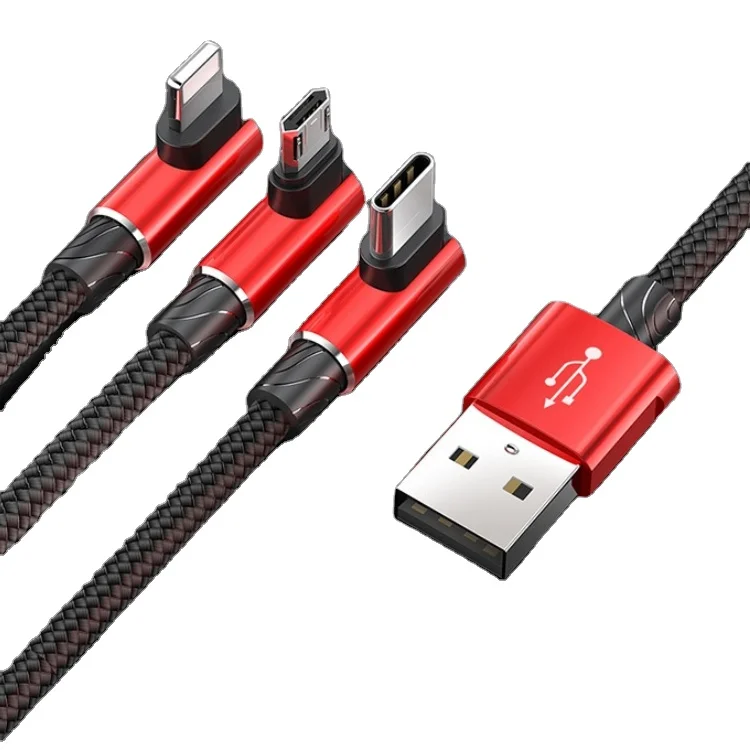 

Baseus MVP 90 Degree Elbow Mobile Game 3 in 1 usb Cable 3.5A Fast Charge Cable USB to Android Type-c usb c for Iphone, Black/red
