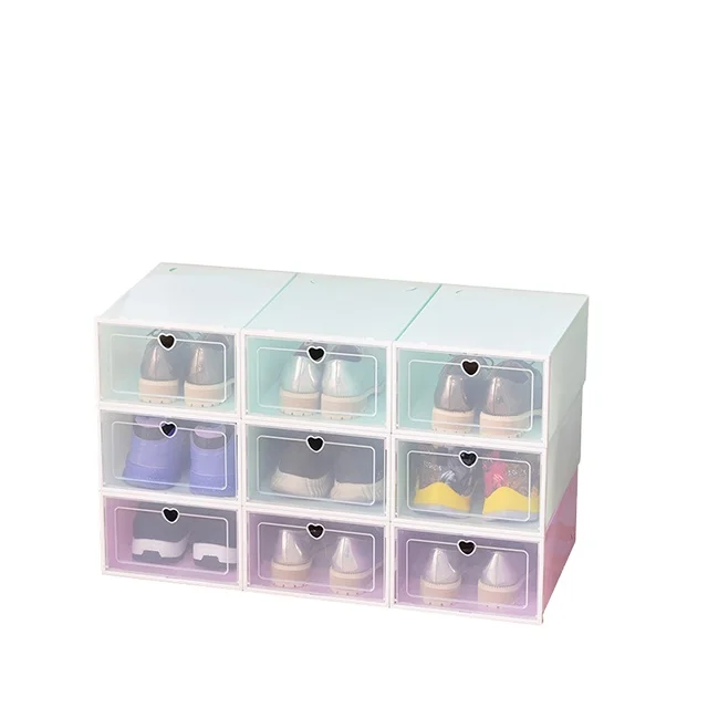 

1PC Foldable Clear Shoes Storage Box Plastic Candy Color Stackable Shoe Organizer Boite De Rangement Opbergdoo Shoes Storage box, Blue+green+pink+black+white
