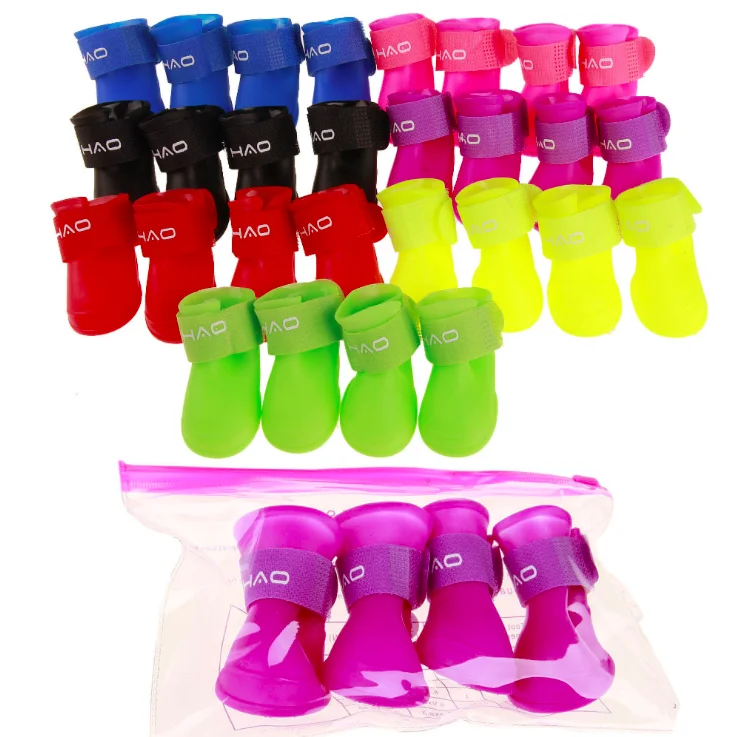 

Candy Colors Anti-slip Waterproof Pet Cat Dog Shoes Dog Rain Boots Shoes Silicone Rubber, 7 colors