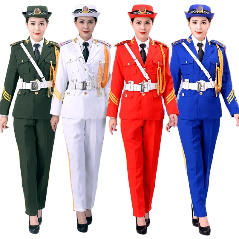 

Ceremony Performance Clothes Student Flag Raising Uniform Chinese Army Drum Band Honor Guard Military Suits Coat + Pants + Belt, As the pictures