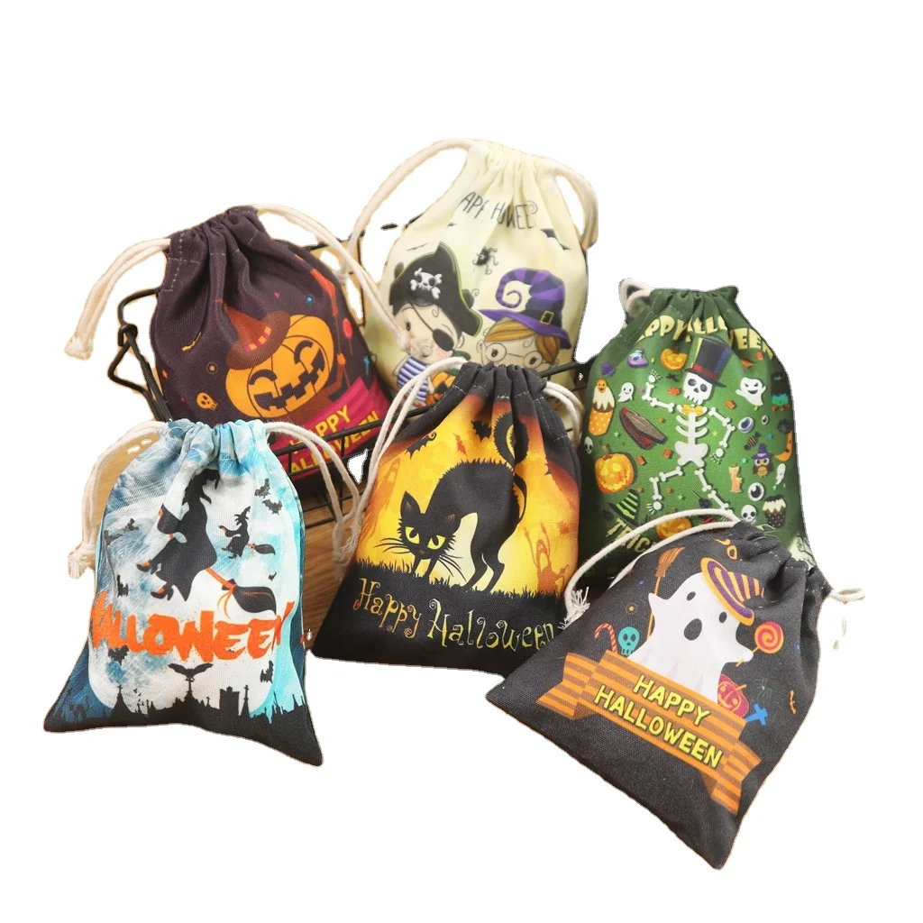 

Happy Halloween Pumpkin Witch Gift Bag Cartoon Tote Bag Halloween Drawstring Pocket Decoration For Children Party Trick Or Treat, As picture show