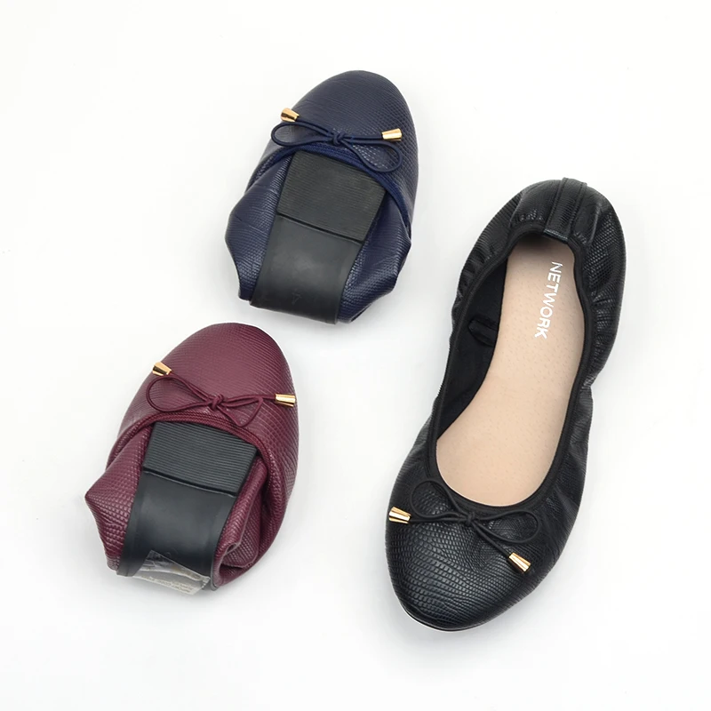 

Factory direct sales lizard pattern elastic beautiful ladies shoes ballerinas women flat pump shoes, Black/navy/wine