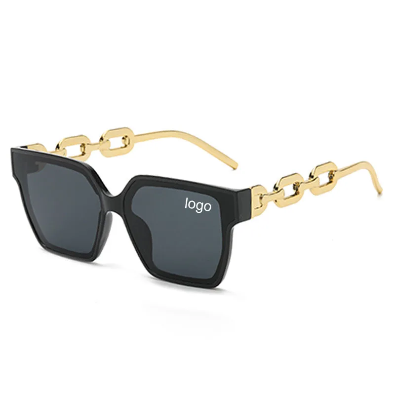 

18127 Ins fashion luxury chain metal big frames retro sunglasses women men uv400 square personality cheap shades Versatile