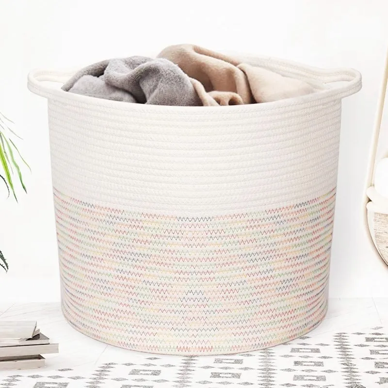 

Cotton rope woven storage baskets baby laundry blanket storage baskets with lid cloth storage basket