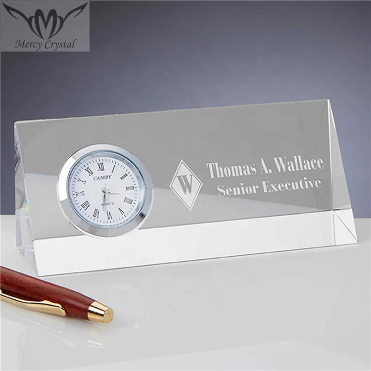 

Executive Etched Crystal Triangle Side Clock for Personalized Business Gifts, Clear(oem available)