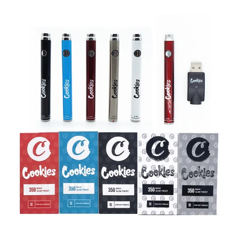 

350mah 510 Thread Cookie Battery Various Voltage Cookies Twist Cbd Preheating Vapes Pen Batteries, Black , ss , red , blue, white