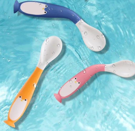

BPA Free Cute Silicone Baby Feeding Set Flexible Toddler Spoon and fork