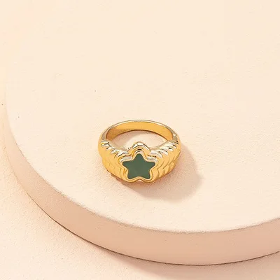 

Newest Simple Jewelry 18k Gold Plated Oil Dripping Star Finger Rings Enamel Star Rings For Women Girls