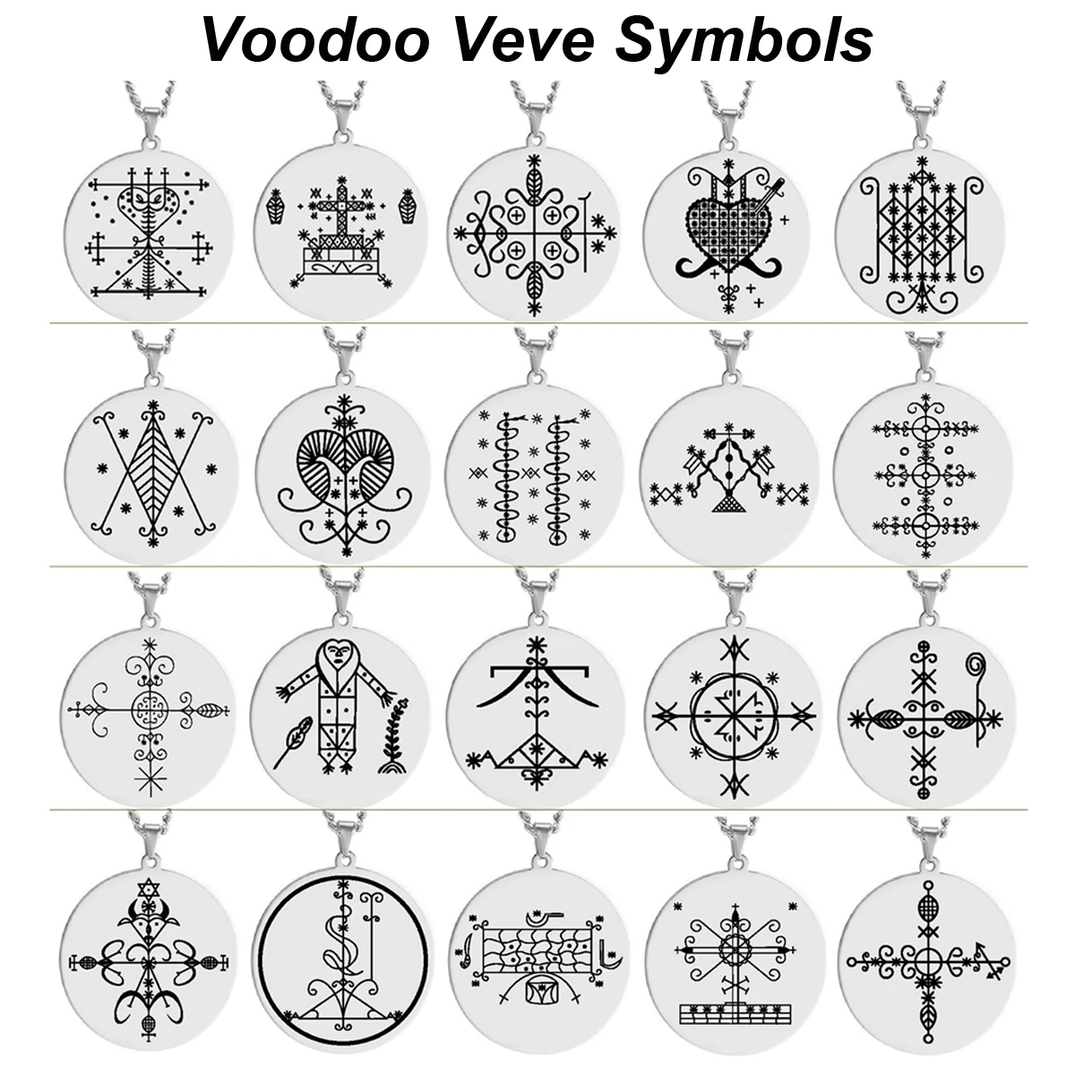 HLSS120-139 Silver Color Voodoo Veve Symbols Sigil Charm Jewelry Vodou Lwa Loa Amulet Talisman Stainless Steel Pendant Necklace