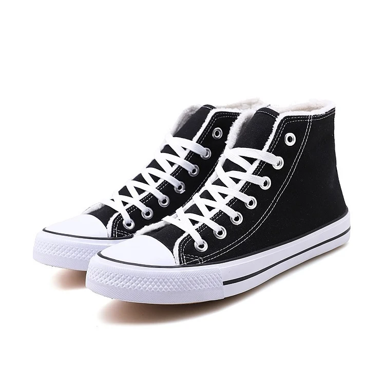 

Wholesale Classic Hig Cut Vulcanized Sneaker Add Plush Lace-Up Keep Warm Shoes for Men and Women, Black/red/blue/white