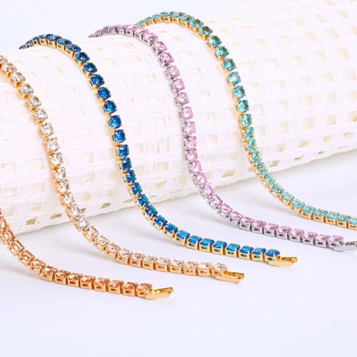 

European and American fashion jewelry full of zircon colorful bracelet diamond gold plated bracelet, Like picture