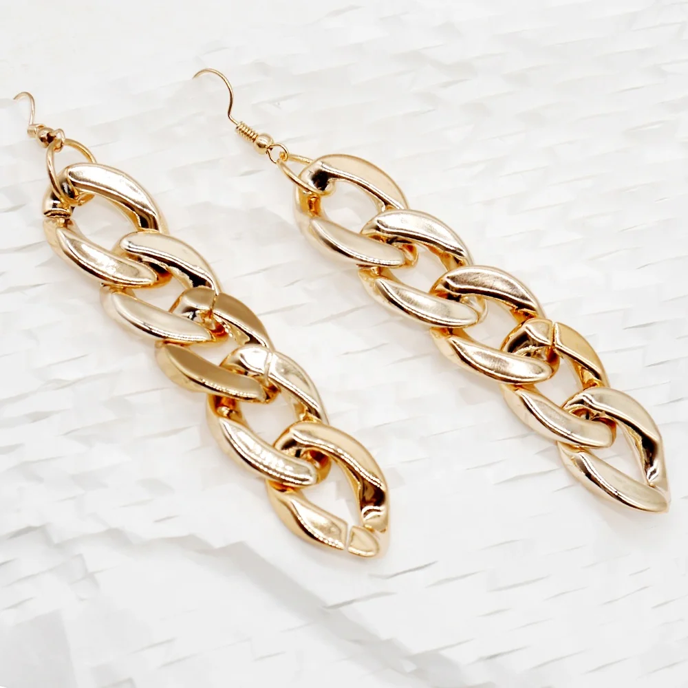 

Trendy Luxury Aretes Moda 2021 Statement Geometric Shinny Gold Plated Hoop Acrylic Jewelry Long Drop Earrings