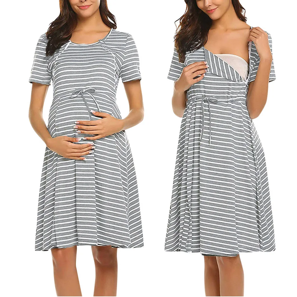 

2019 modest stripe color block maternity clothing pregnant nursing tops breastfeeding, As pictures show