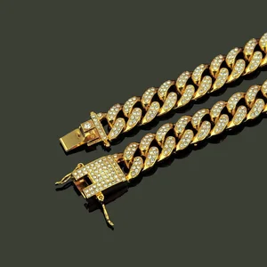 High Quality Mens Gold Plated Iced Out Hip Hop Cuban Link Chain Necklace 2