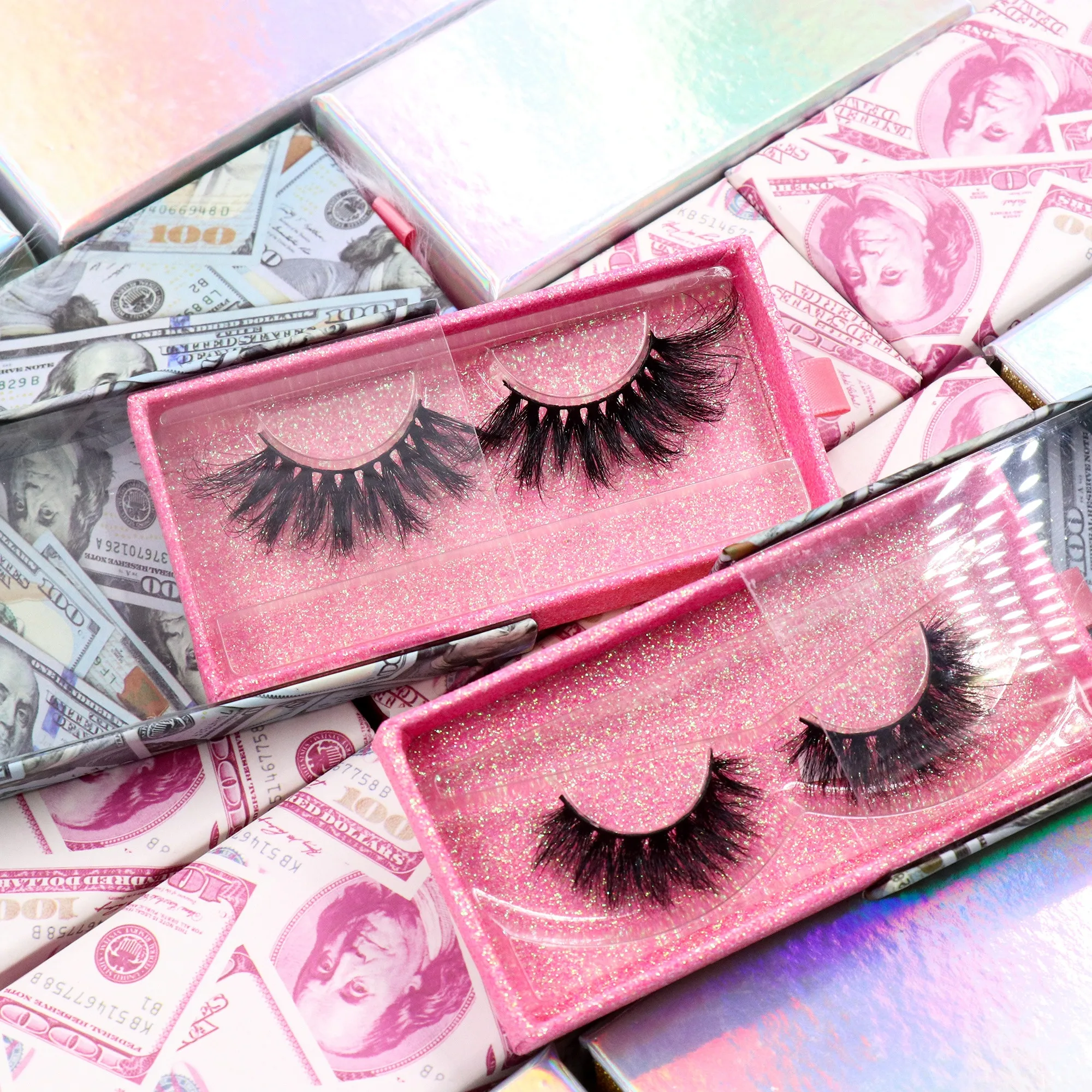 

Wholesale 3D Mink Eyelash With Pink Color Ends Custom Long Dramatic Fluffy Mink Eyelashes Full Strip Eye Lashes