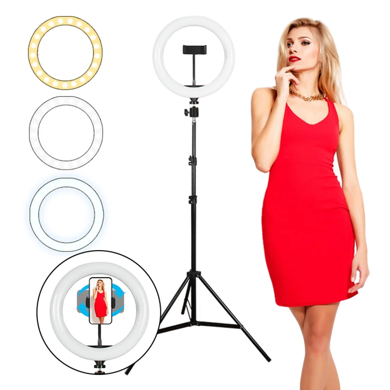 

26CM-1 LED Ring Light Camera Photo Studio Photography Video Makeup Ring Lamp For Youtube Selfie Mobile Phone With Tripod Stand