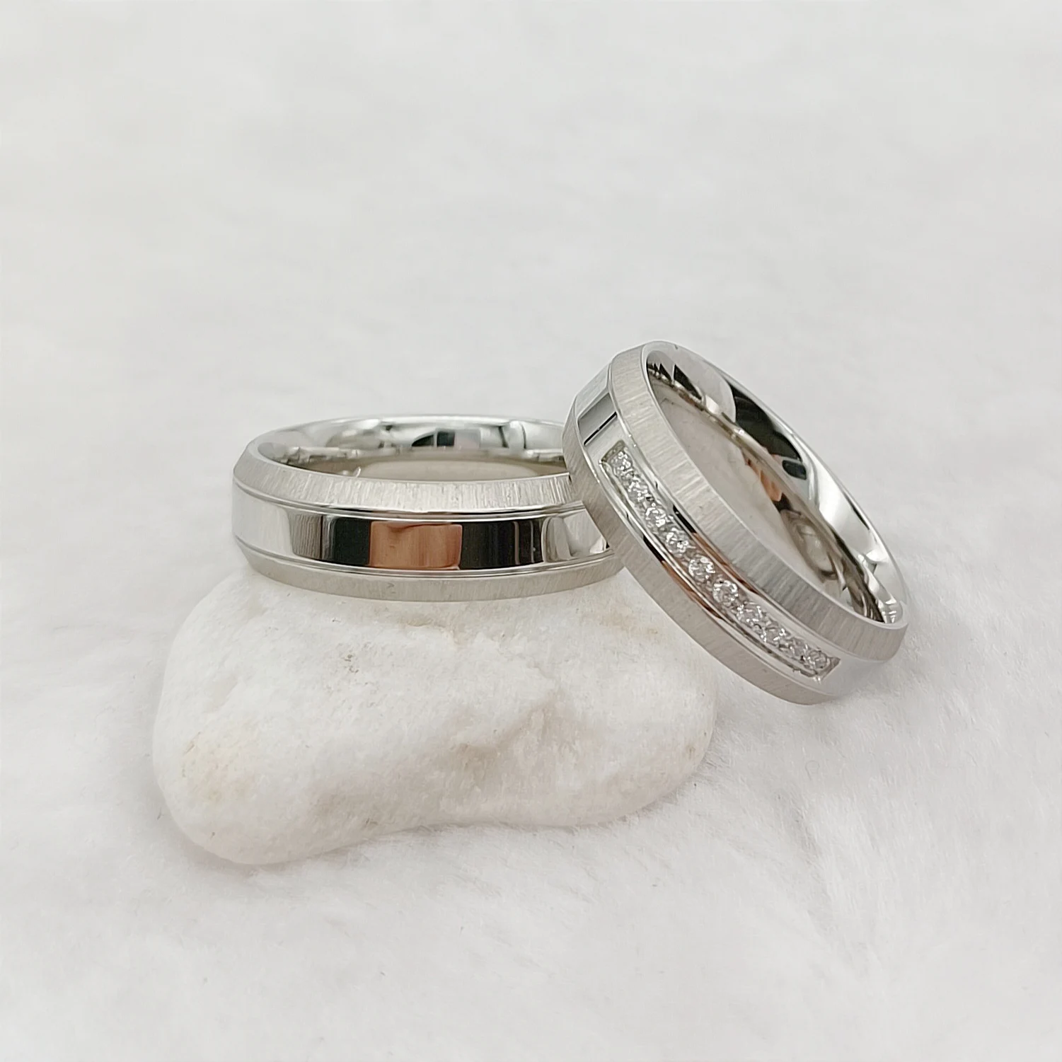 Handmade Silver 316l Stainless Steel Jewelry Cz Diamond Mossanite 2pcs Wedding Engagement Rings Sets for Couples Man and Women