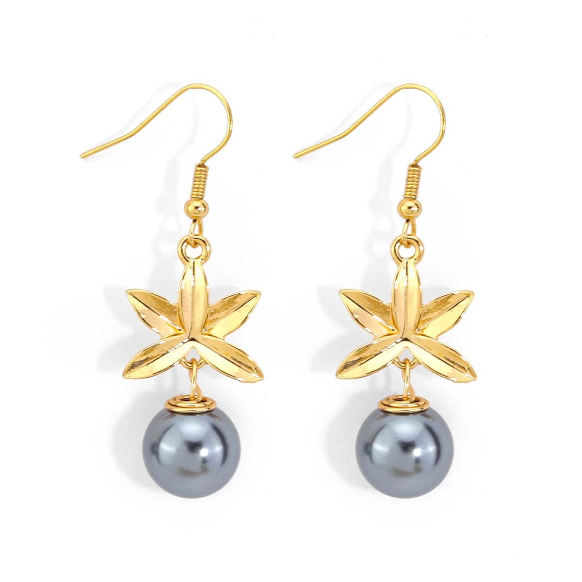 

Hawaiian style 14k gold zinc alloy small flower shell pearl cute earrings women