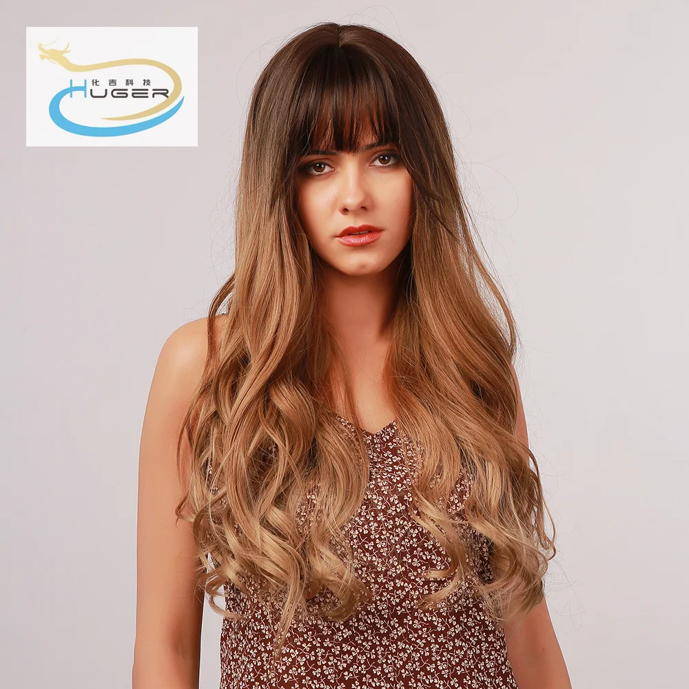 

Professional production of high quality long curly big wave light brown lace front wig