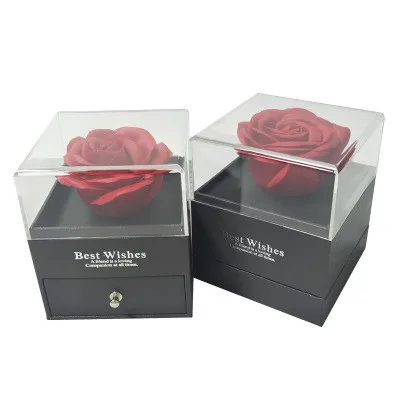 

Graceful Red Rose Bright Engagement Delicate Black Jewelry Boxes Fashionable Jewelry Plastic and Lint Unique Designs 3 Days