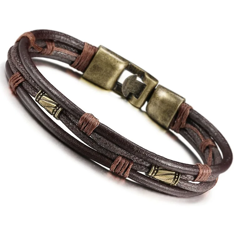 

Mens Vintage Leather Wrist Band Brown Rope Bracelet Bangle