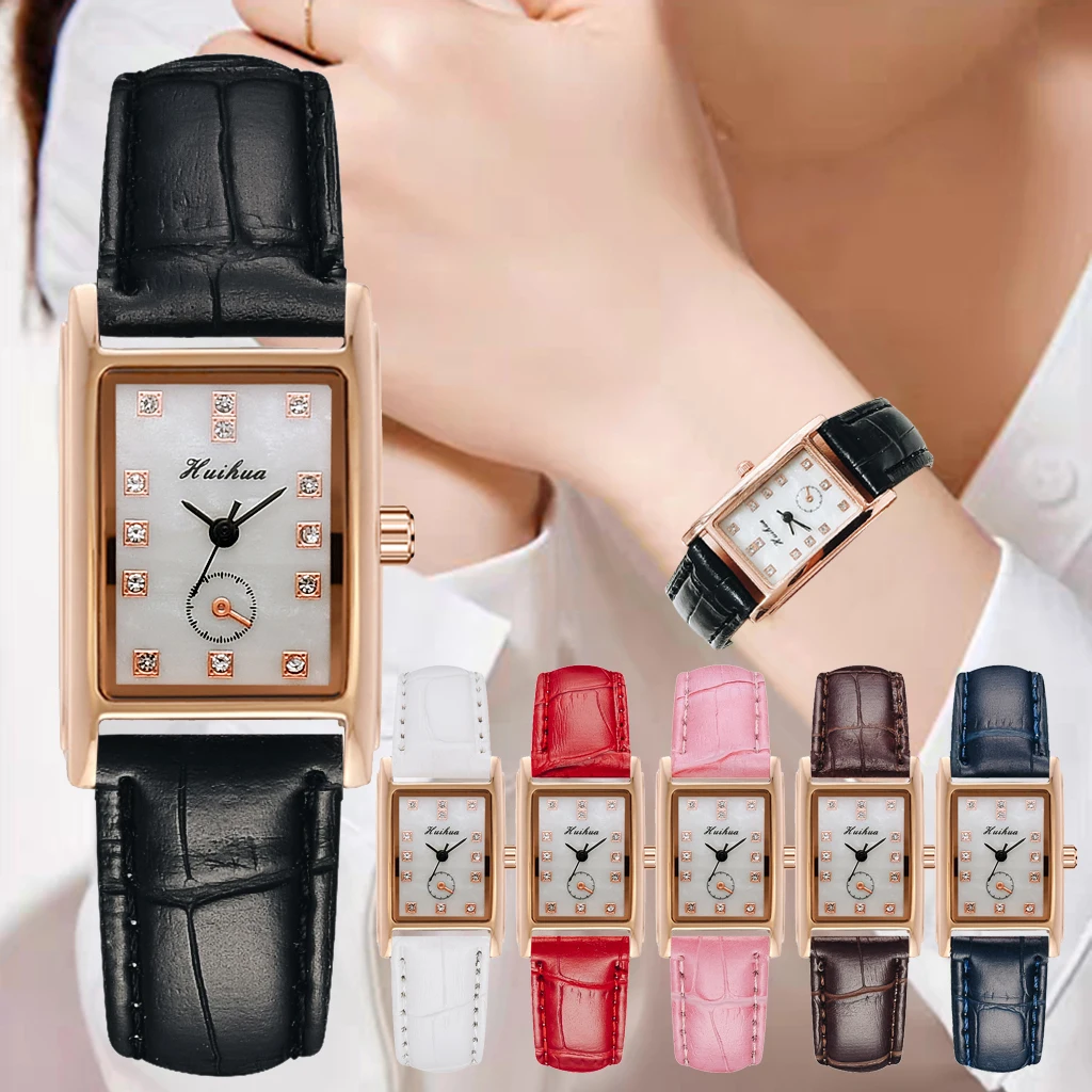 

2020 New Watches Women Square Rose Gold Wrist Watches Red Leather Fashion Brand Watches Female Ladies Quartz Clock montre femme, As show