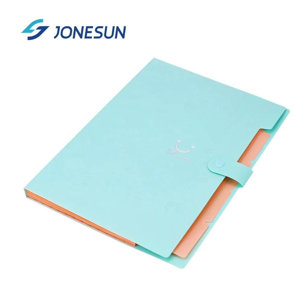 
school stationery candy color A4 size PP plastic 5 pockets expanding file folder document organizer 