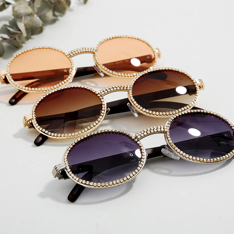 

Fashion Diamond Punk Round Sunglasses Women Men Luxury Brand Designer Small Oval Crystal Clear Lens Sun Glasses, 10 colors