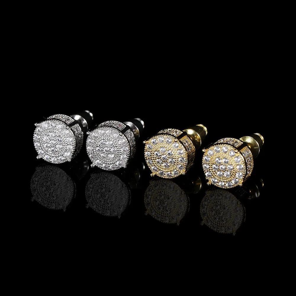 

Custom Trendy Punk Jewelry CZ Pave Diamond 18K Gold Plated Cuban Hip Hop Round Stud Earrings For Women