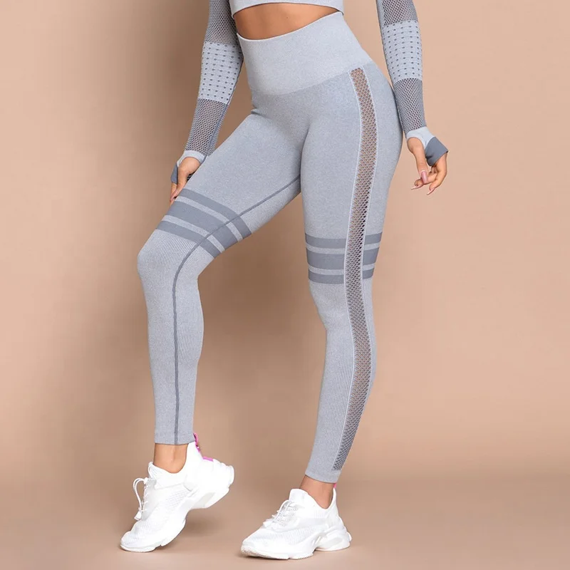 Wholesale seamless yoga pants nine points female high waist running pants hip fitness outdoor sports pants in stock