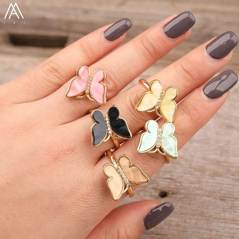 

Butterfly Ring, Turn, Fidget Ring, Enamel, Adjustable, CZ Zircon, Boho Rings Birthday Gifts