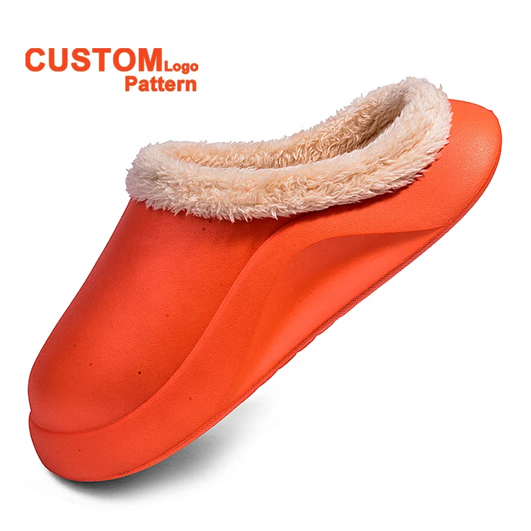 

Custom Home Winter Women Thick Platform Waterproof Rubber Slides Warm Indoor Cotton Couples Ladies Cartoon Men Shoes Slippers, All color available