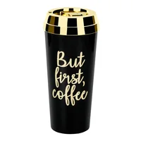 

Gold Reusable Removable Black Double Wall Plastic Travel Custom Coffee Mug With Cover